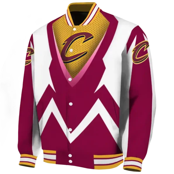 custom cleveland cavaliers v stripes wine white varsity jacket best selling.webp