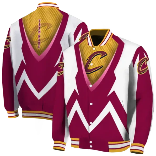 custom cleveland cavaliers v stripes wine white varsity jacket fashion forward.webp