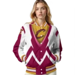 custom cleveland cavaliers v stripes wine white varsity jacket best selling.webp