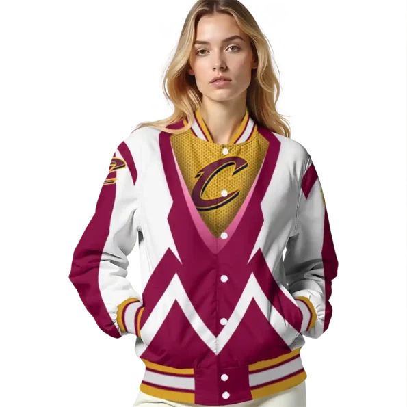 custom cleveland cavaliers v stripes wine white varsity jacket latest model.webp