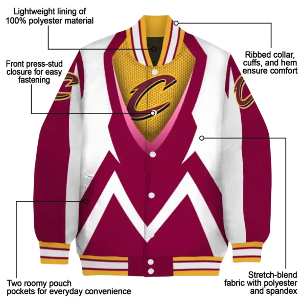 custom cleveland cavaliers v stripes wine white varsity jacket new arrival.webp