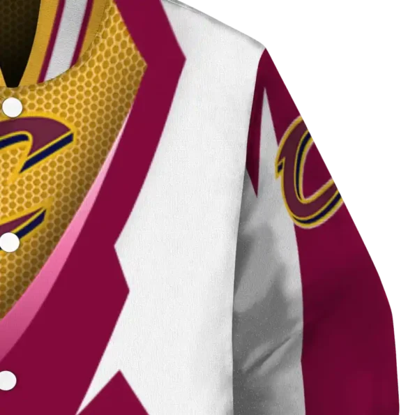 custom cleveland cavaliers v stripes wine white varsity jacket premium grade.webp
