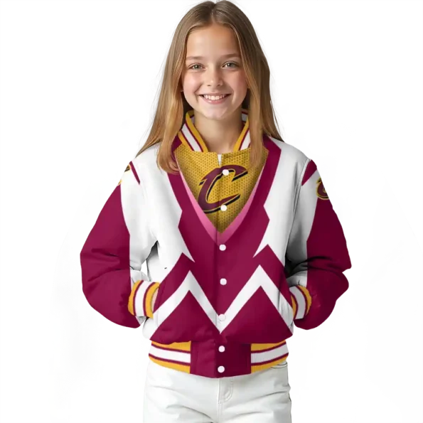 custom cleveland cavaliers v stripes wine white varsity jacket top rated.webp