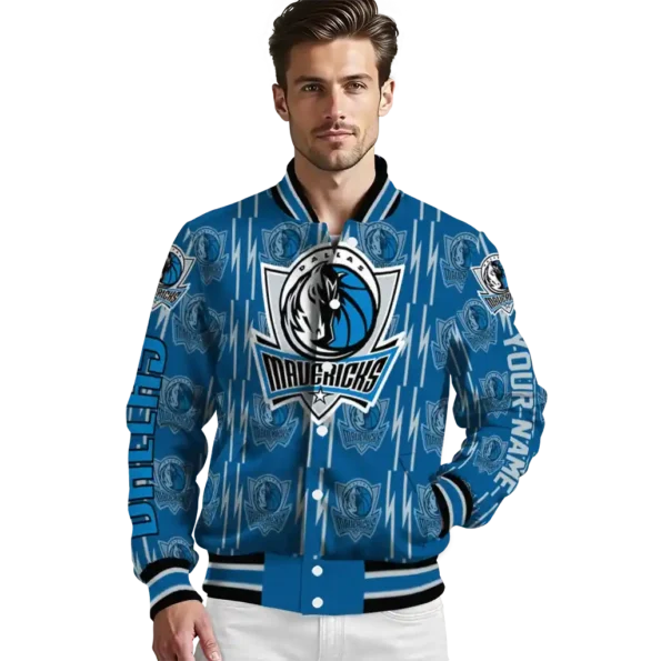 custom dallas mavericks bolt stripe blue varsity jacket high quality.webp