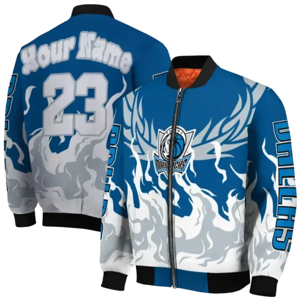 custom dallas mavericks winged blaze blue white bomber jacket fashion forward