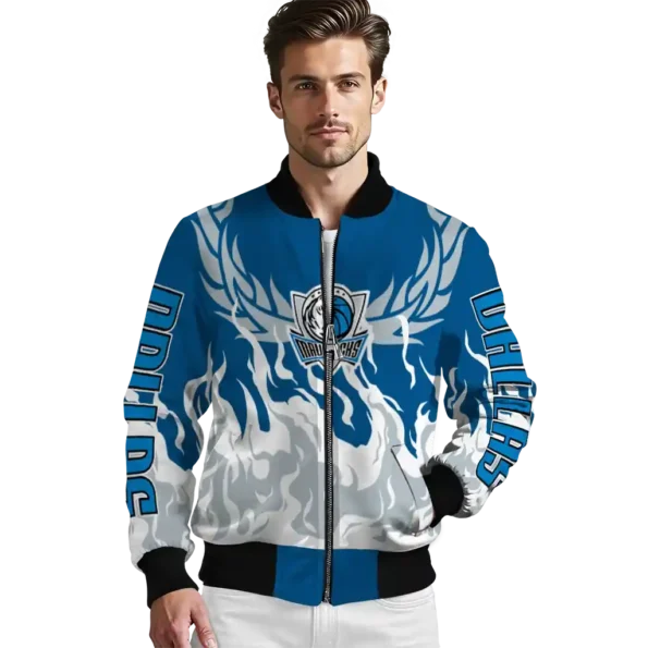 custom dallas mavericks winged blaze blue white bomber jacket high quality