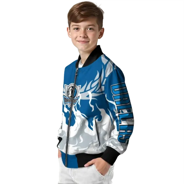 custom dallas mavericks winged blaze blue white bomber jacket trendy