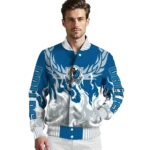 custom dallas mavericks winged blaze blue white varsity jacket best selling.webp