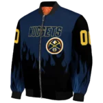 custom denver nuggets flame border blue black bomber jacket best selling
