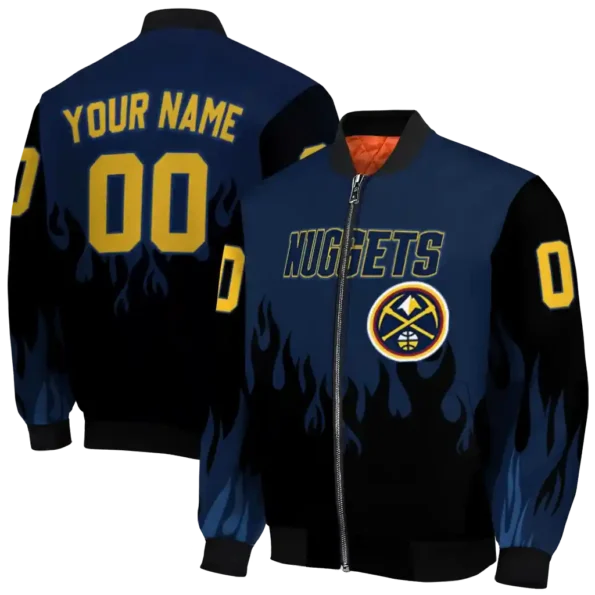 custom denver nuggets flame border blue black bomber jacket fashion forward