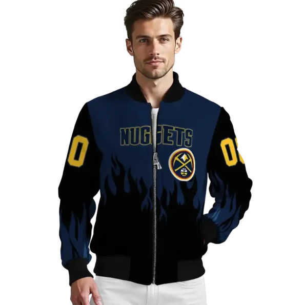 custom denver nuggets flame border blue black bomber jacket high quality