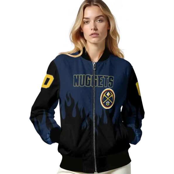 custom denver nuggets flame border blue black bomber jacket latest model