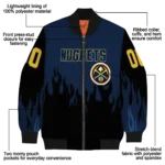 custom denver nuggets flame border blue black bomber jacket best selling