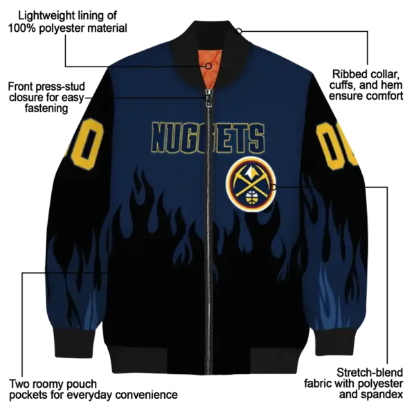 custom denver nuggets flame border blue black bomber jacket new arrival