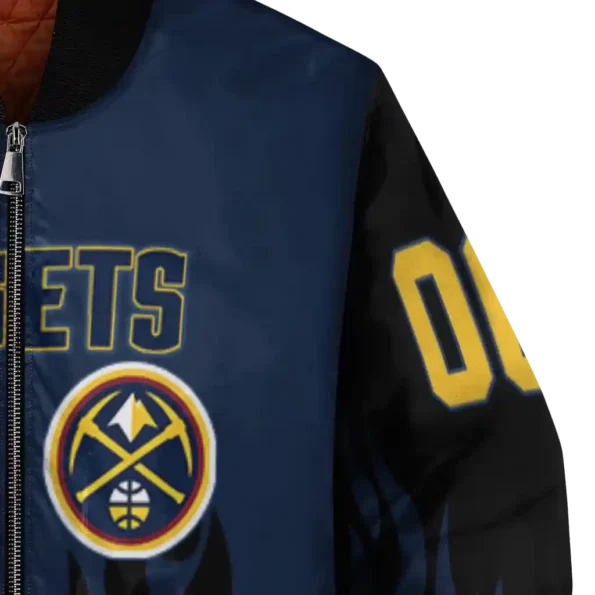 custom denver nuggets flame border blue black bomber jacket premium grade