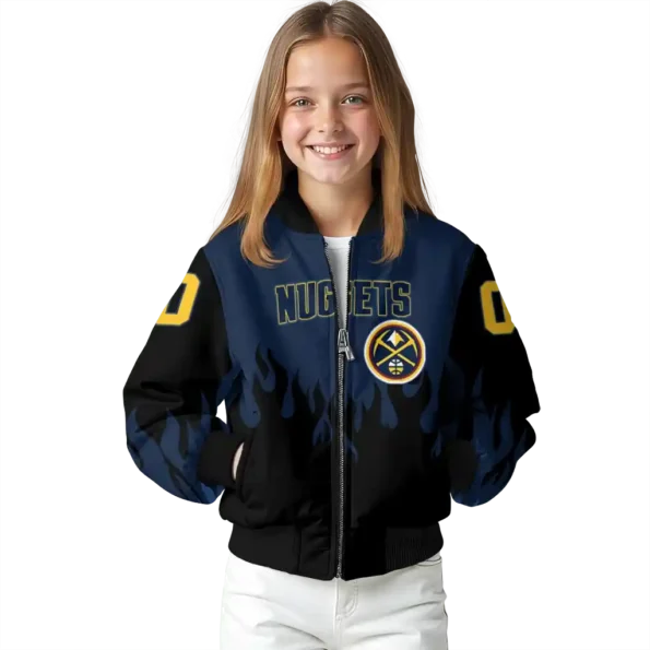 custom denver nuggets flame border blue black bomber jacket top rated