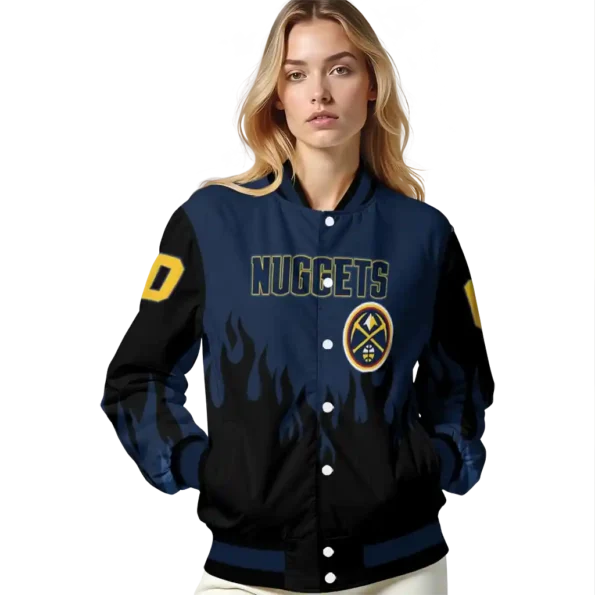 custom denver nuggets flame border blue black varsity jacket latest model.webp