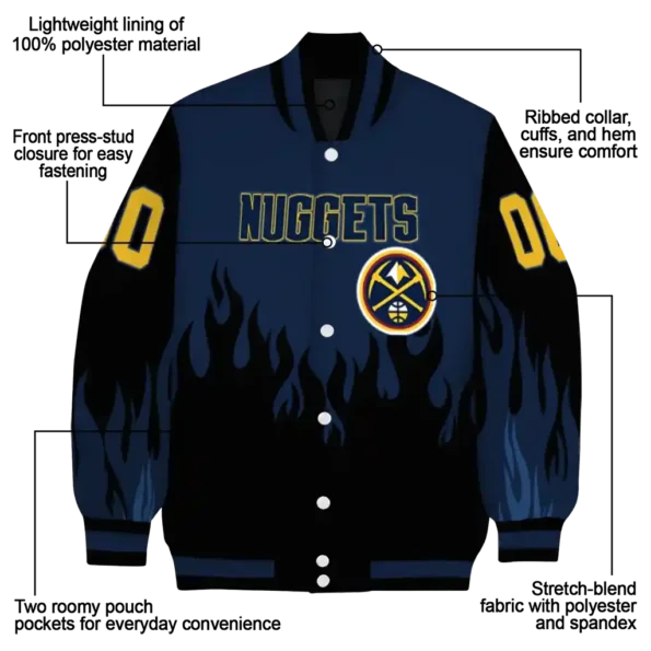 custom denver nuggets flame border blue black varsity jacket new arrival.webp