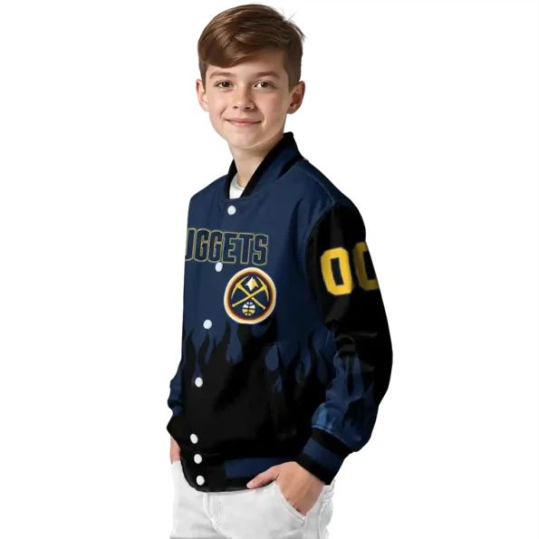 custom denver nuggets flame border blue black varsity jacket trendy.webp