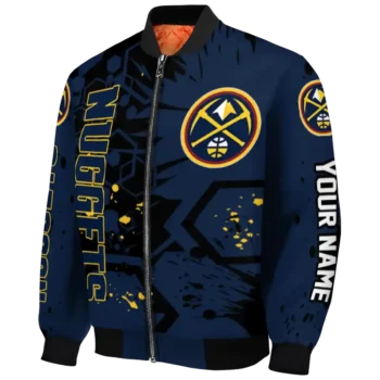 custom denver nuggets hexagon cluster blue black bomber jacket best selling