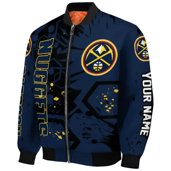 custom denver nuggets hexagon cluster blue black bomber jacket best selling