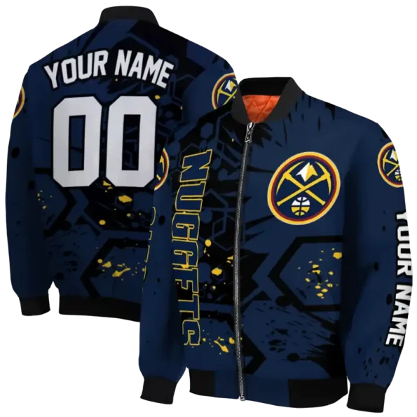 custom denver nuggets hexagon cluster blue black bomber jacket fashion forward