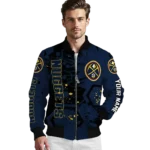custom denver nuggets hexagon cluster blue black bomber jacket best selling