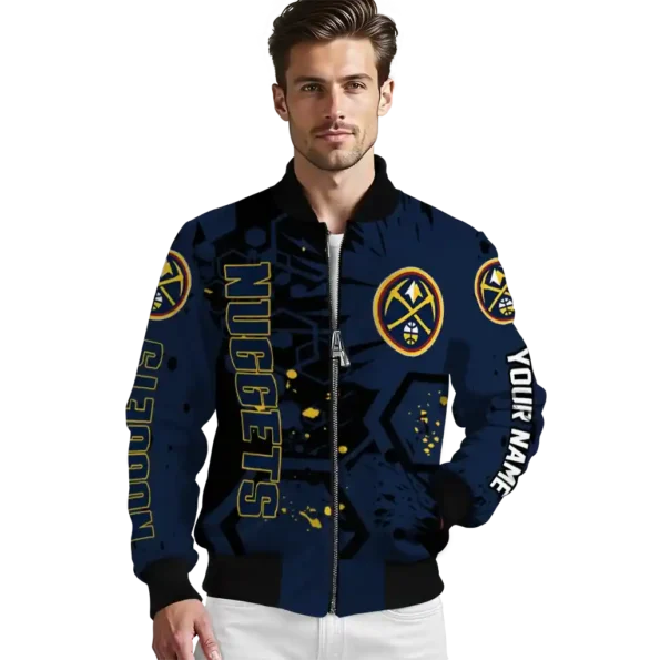 custom denver nuggets hexagon cluster blue black bomber jacket high quality
