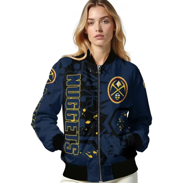 custom denver nuggets hexagon cluster blue black bomber jacket latest model