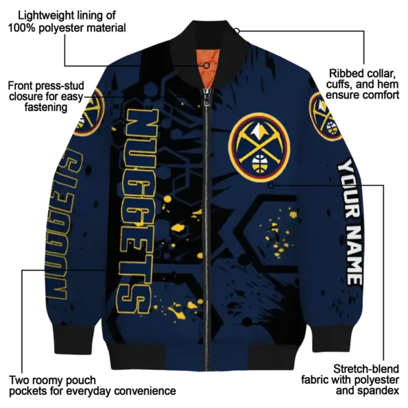 custom denver nuggets hexagon cluster blue black bomber jacket new arrival