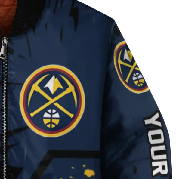 custom denver nuggets hexagon cluster blue black bomber jacket premium grade