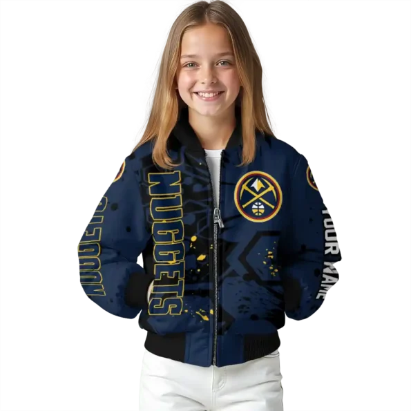custom denver nuggets hexagon cluster blue black bomber jacket top rated