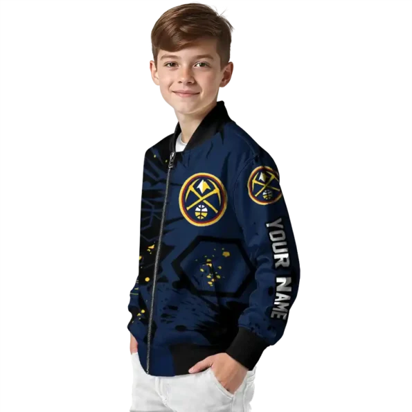 custom denver nuggets hexagon cluster blue black bomber jacket trendy