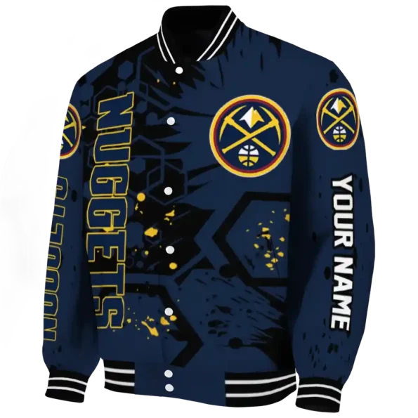 custom denver nuggets hexagon cluster blue black varsity jacket best selling.webp