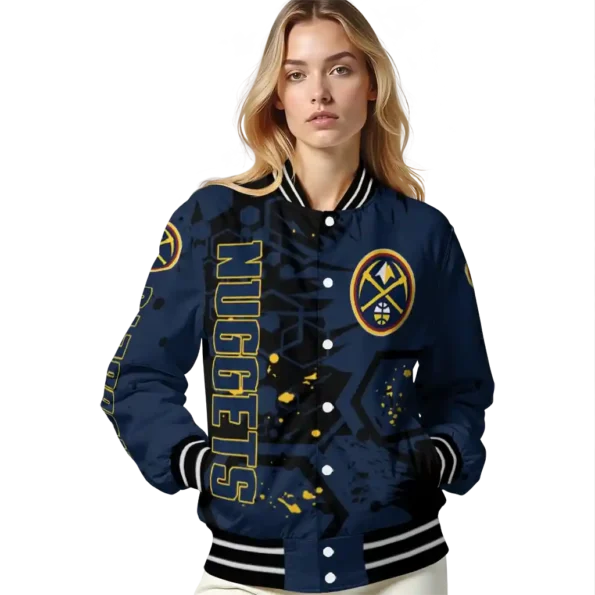 custom denver nuggets hexagon cluster blue black varsity jacket latest model.webp