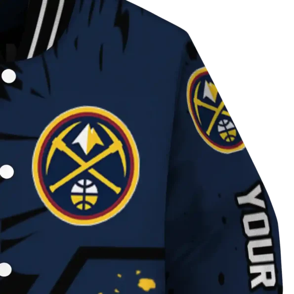 custom denver nuggets hexagon cluster blue black varsity jacket premium grade.webp