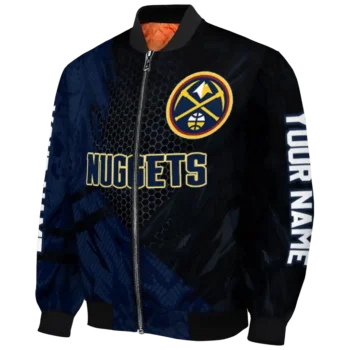 custom denver nuggets hexagon mesh blue black bomber jacket best selling