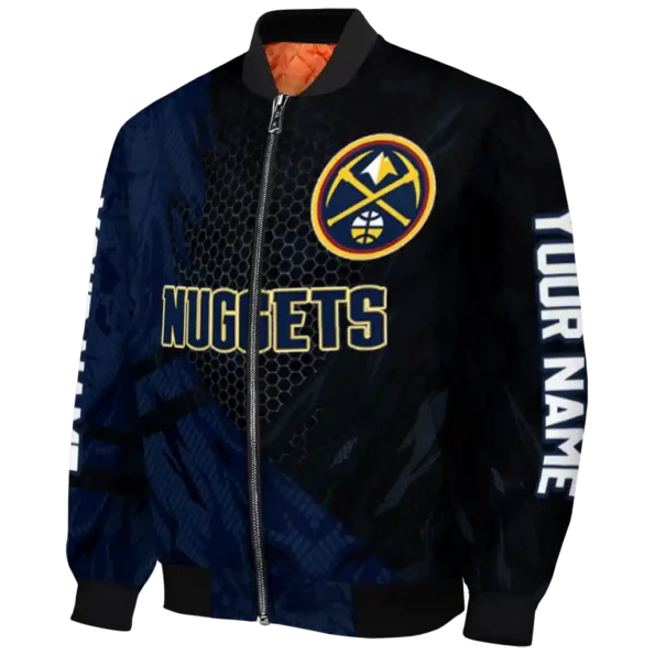 custom denver nuggets hexagon mesh blue black bomber jacket best selling
