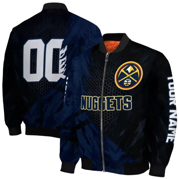 custom denver nuggets hexagon mesh blue black bomber jacket fashion forward