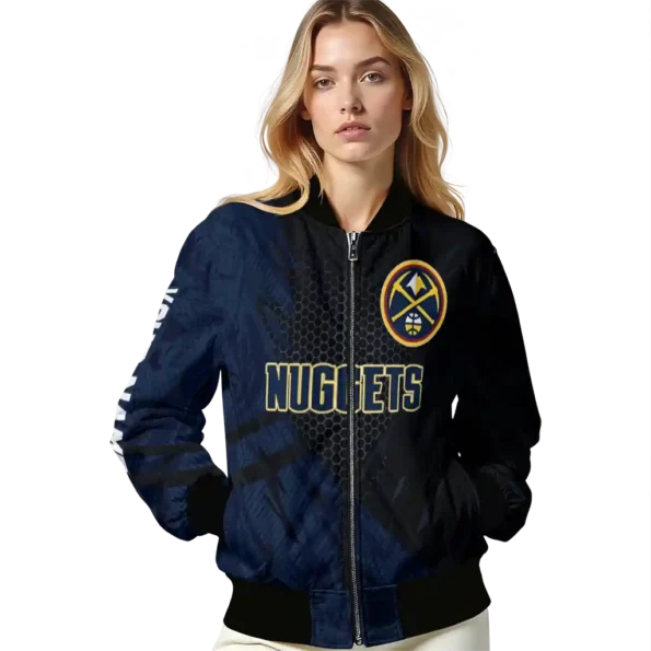 custom denver nuggets hexagon mesh blue black bomber jacket latest model