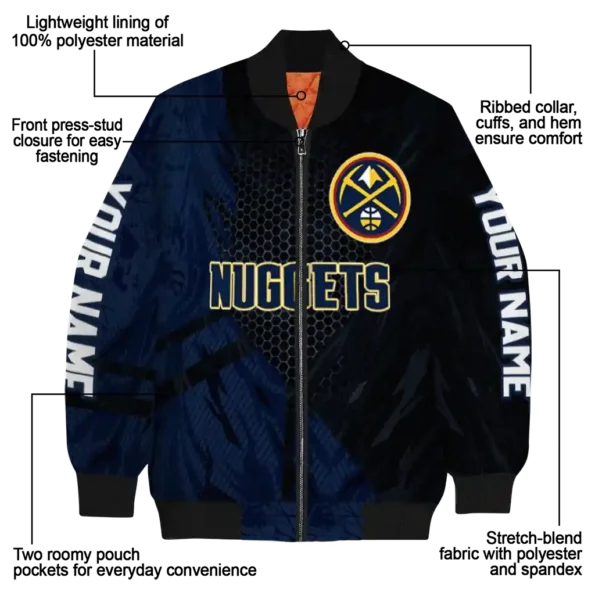 custom denver nuggets hexagon mesh blue black bomber jacket new arrival