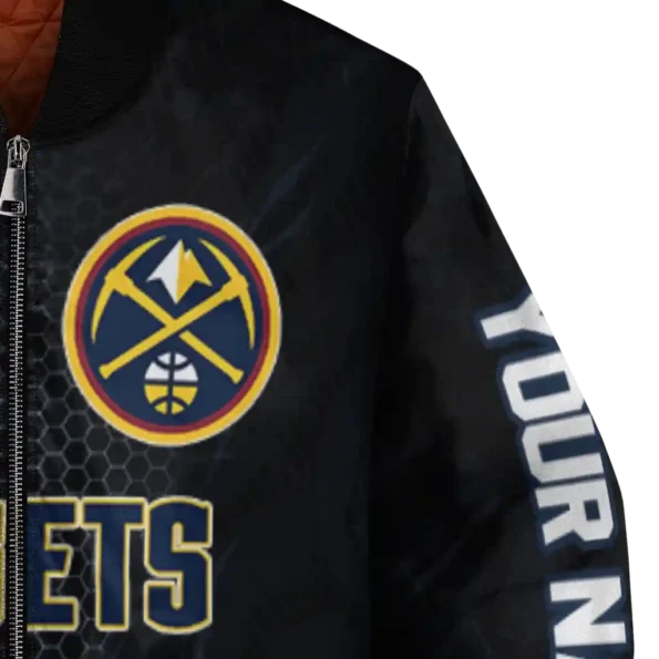 custom denver nuggets hexagon mesh blue black bomber jacket premium grade