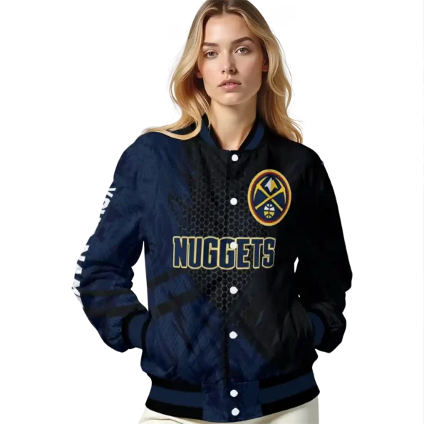 custom denver nuggets hexagon mesh blue black varsity jacket latest model.webp
