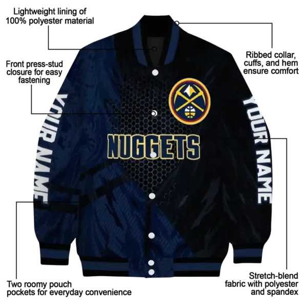 custom denver nuggets hexagon mesh blue black varsity jacket new arrival.webp