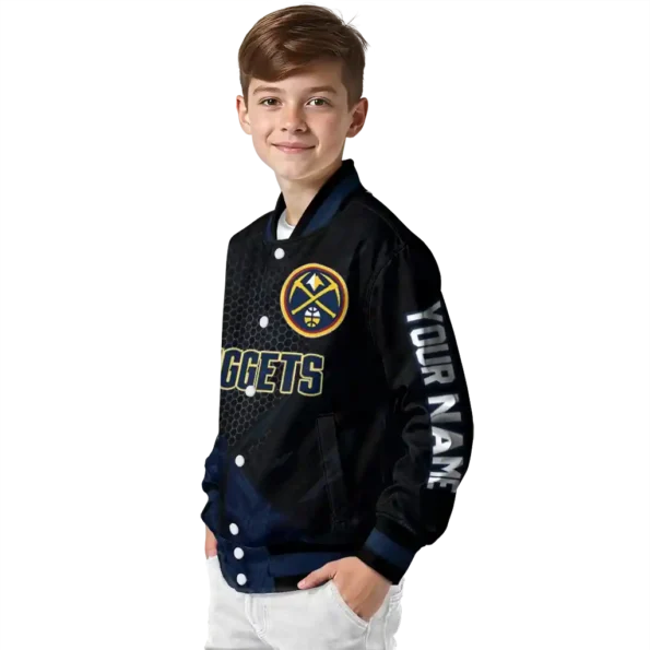 custom denver nuggets hexagon mesh blue black varsity jacket trendy.webp