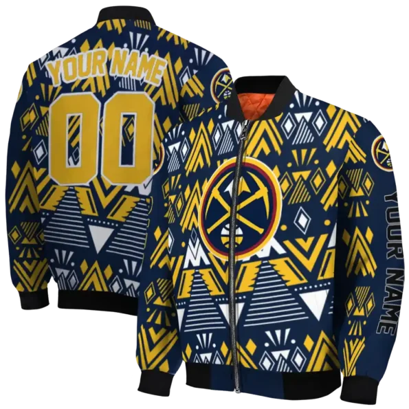 custom denver nuggets pyramid shapes blue bomber jacket fashion forward