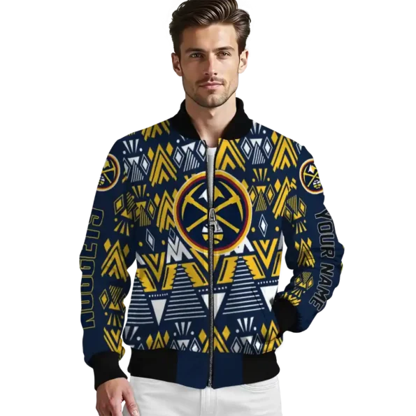 custom denver nuggets pyramid shapes blue bomber jacket high quality