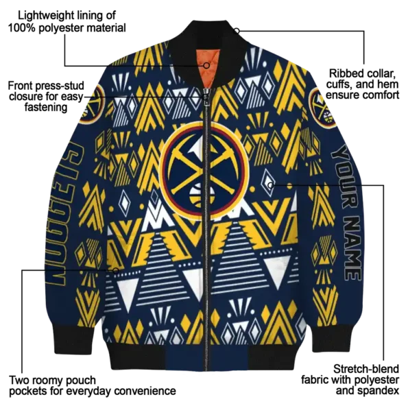 custom denver nuggets pyramid shapes blue bomber jacket new arrival