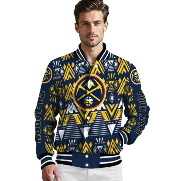 custom denver nuggets pyramid shapes blue varsity jacket high quality.webp