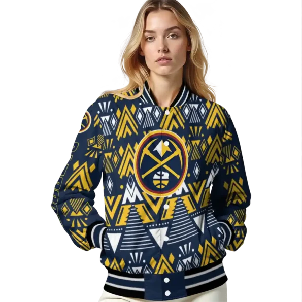 custom denver nuggets pyramid shapes blue varsity jacket latest model.webp